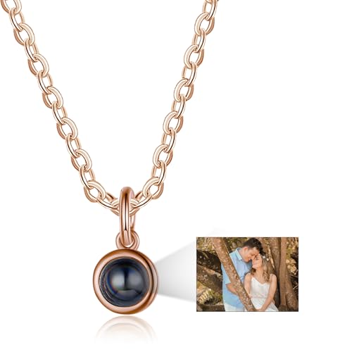 Lam Hub Fong Personalisiert Foto Projektion Halskette für Damen Männer Kette mit Bild Anhänger Silber Vergoldet Kette Schmuck Geschenk für Geburtstage Valentinstag Weihnachtsfeiertag (Roségold) von Lam Hub Fong