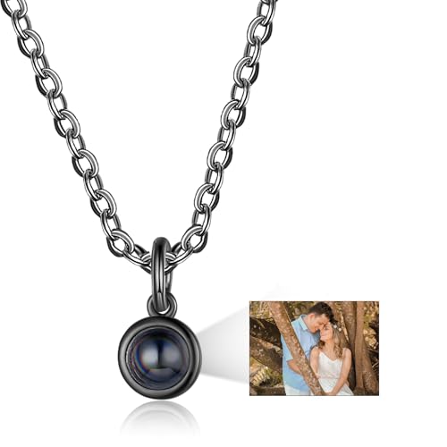 Lam Hub Fong Personalisiert Foto Projektion Halskette für Damen Männer Kette mit Bild Anhänger Silber Vergoldet Kette Schmuck Geschenk für Geburtstage Valentinstag Weihnachtsfeiertag (Schwarz 1) von Lam Hub Fong
