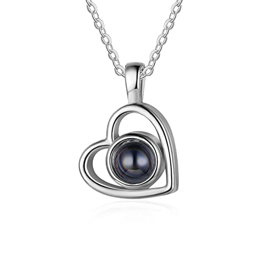 Lam Hub Fong Personalisiert Foto Projektion Halskette für Damen Männer Kette mit Bild Anhänger Silber Vergoldet Kette Schmuck Geschenk für Geburtstage Valentinstag Weihnachtsfeiertag (herzanhänger 1) von Lam Hub Fong