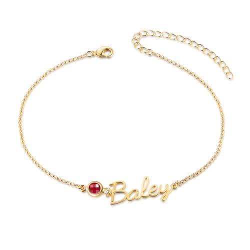 Lam Hub Fong Personalisierte Damen Gold Fußkettchen mit 1-5 Namen Birthstone Geschenke für Damen Mama Oma Freundin BFF Tochter (1 NAME) von Lam Hub Fong