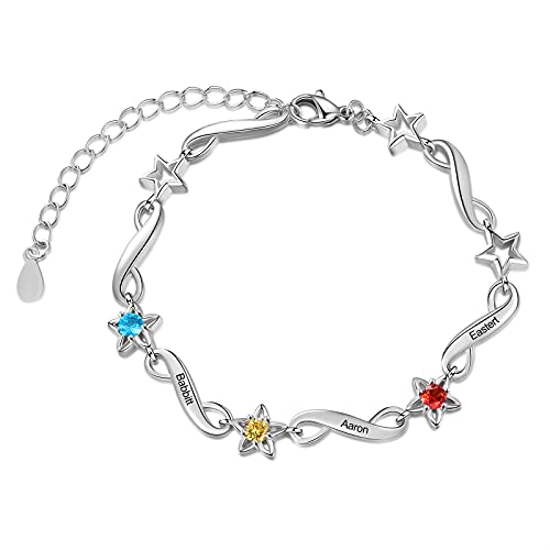 Lam Hub Fong Personalisierte Damen Unendlichkeit Armband mit 2-7 Namen Einstellbare Gravur Liebe Freundschaft Armbänder Für Mutter Tochter Geschenk Für Muttertag Geburtstag Weihnachten (3 Namen) von Lam Hub Fong