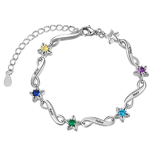 Lam Hub Fong Personalisierte Damen Unendlichkeit Armband mit 2-7 Namen Einstellbare Gravur Liebe Freundschaft Armbänder Für Mutter Tochter Geschenk Für Muttertag Geburtstag Weihnachten (5 Namen) von Lam Hub Fong