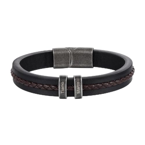 Lam Hub Fong Personalisierte Herrenarmbänder mit 1-5 Namen Retro-Lederarmbänder für Papa Ehemann Geschenke zum Vatertag Weihnachten Geburtstag (A-2 Namen) von Lam Hub Fong