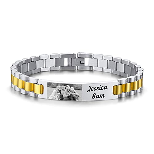 Lam Hub Fong Personalisiertes Armband für Männer Namen Gravur Foto & Text Herren ID Armband für Papa Ehemann Edelstahl Armbänder verstellbare Größe für Männer/Frauen/Liebhaber Schmuck für Männer#1 von Lam Hub Fong