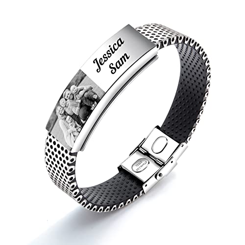 Lam Hub Fong Personalisiertes Armband für Männer Namen Gravur Foto & Text Herren ID Armband für Papa Ehemann Edelstahl Armbänder verstellbare Größe für Männer/Frauen/Liebhaber Schmuck für Männer#8 von Lam Hub Fong