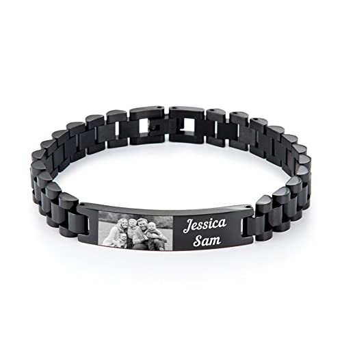 Lam Hub Fong Personalisiertes Armband für Männer Namen Gravur Foto & Text Herren ID Armband für Papa Ehemann Edelstahl Armbänder verstellbare Größe für Männer/Frauen/Liebhaber Schmuck für Männer#4 von Lam Hub Fong