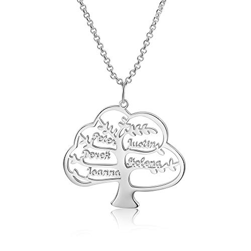 Stammbaum Name Halskette Personalisiert für Frauen Familien Name Damen Halskette 925 Sterling Silber Personalisierte Halskette mit 3~5 Namen Geschenke für Mutter Großmutter (5 Namen) von Lam Hub Fong
