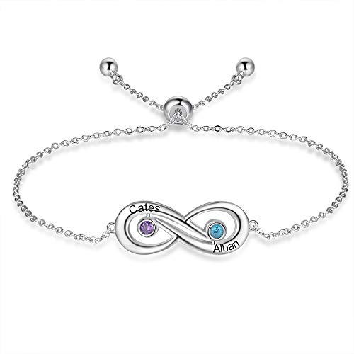 Lam Hub Fong Unendlich Armband Damen Personalisiert mit Name Gravur 925 Sterling Silber Armband Unendlichkeit mit Geburtsstein Geschenk für Frauen Müttern Mädchen (2 Geburtsstein 2 Name-1) von Lam Hub Fong