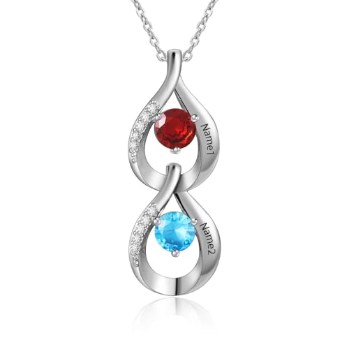 Personalisierte Damen Halskette 925 Sterling Silber Anhänger Kette mit Gravur 2-4 Namen und Geburtsstein für Mutter, Freundin, Ehefrau Muttertag Weihnachten Geburtstage Namenkette Geschenk (Silbrig-1) von Lam Hub Fong