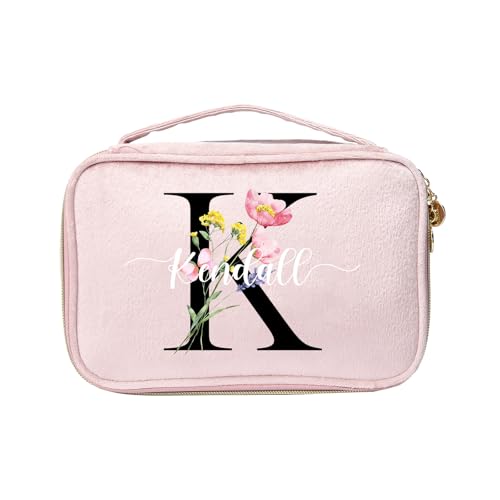 Personalisierte Damen Make-up Taschen Kosmetiktasche mit Namen Geburtstag Blume Kulturtasche Geschenk für Frau Mutter Tochter Frau BFF (Style 1-Rosa) von Lam Hub Fong