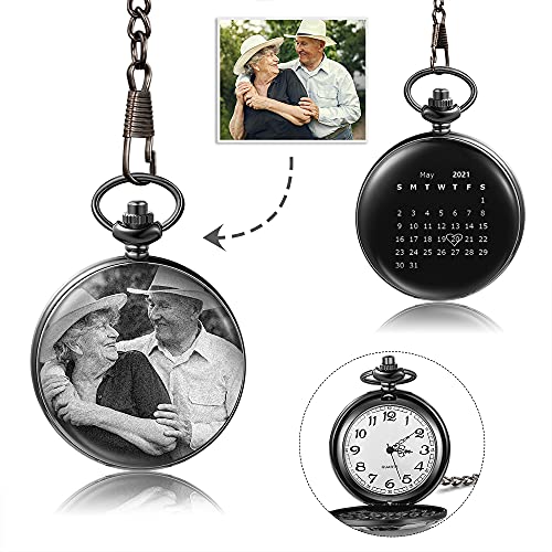 Lam Hub Fong Personalisierte Foto Taschenuhr mit Kette Textgravur Vintage Glatt Taschenuhren Klassische für Herren Geschenk Zum Geburtstag Jubiläumstag von Lam Hub Fong