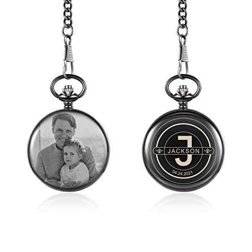 Lam Hub Fong Personalisierte Foto Taschenuhr mit Kette Textgravur Vintage Glatt Taschenuhren Klassische für Herren Geschenk Zum Geburtstag Jubiläumstag von Lam Hub Fong