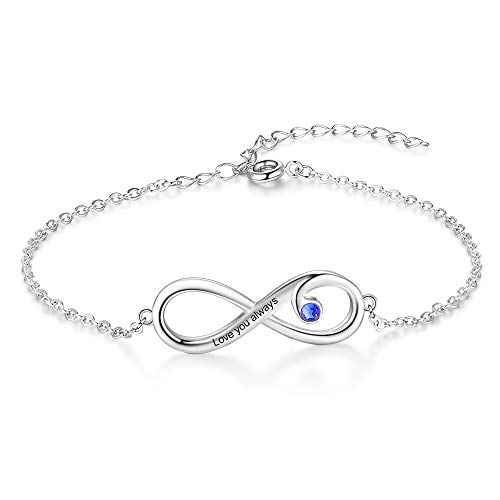 Lam Hub Fong Unendlich Armband Damen Personalisiert mit Name Gravur 925 Sterling Silber Armband Unendlichkeit mit Geburtsstein Geschenk für Frauen Müttern Mädchen (1 Geburtsstein 1 Name) von Lam Hub Fong