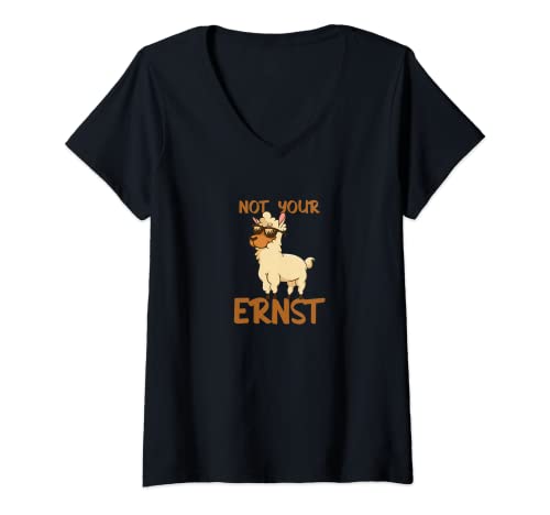 Damen Lama Not your Ernst Denglisch Nicht dein Ernst Alpaka Lama T-Shirt mit V-Ausschnitt Damen Lama Not your Ernst Denglisch Nicht dein Ernst Alpaka Lama T-Shirt mit V-Ausschnitt von Lama Deutsch - Englisch Spruch, Sprüche Idee