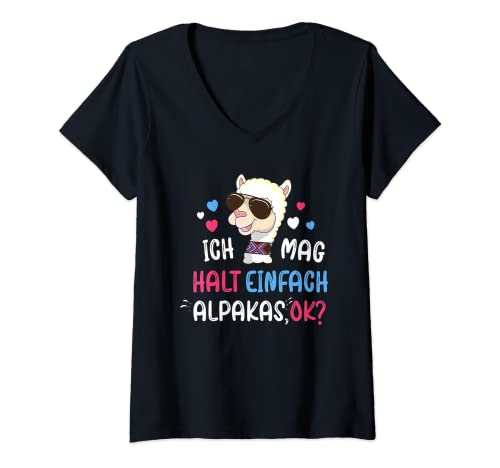 Damen Alpaka Fan Alpakaliebhaber Ich Mag halt einfach Alpakas ok? T-Shirt mit V-Ausschnitt Damen Alpaka Fan Alpakaliebhaber Ich Mag halt einfach Alpakas ok? T-Shirt mit V-Ausschnitt von Lama Kinder Tiermotiv Alpakazüchter Alpakazucht
