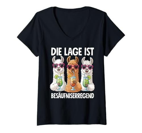 Damen Die Lage Ist Besäufniserregend Lama Gruppe Cocktails T-Shirt mit V-Ausschnitt Damen Die Lage Ist Besäufniserregend Lama Gruppe Cocktails T-Shirt mit V-Ausschnitt von Lama Outfits für Party und Kneipentour