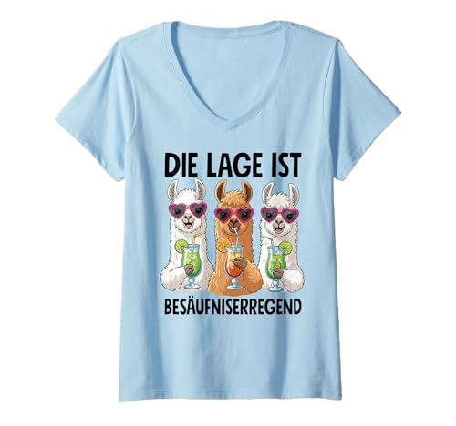 Damen Die Lage Ist Besäufniserregend Lama T-Shirt mit V-Ausschnitt Damen Die Lage Ist Besäufniserregend Lama T-Shirt mit V-Ausschnitt von Lama Outfits für Party und Kneipentour