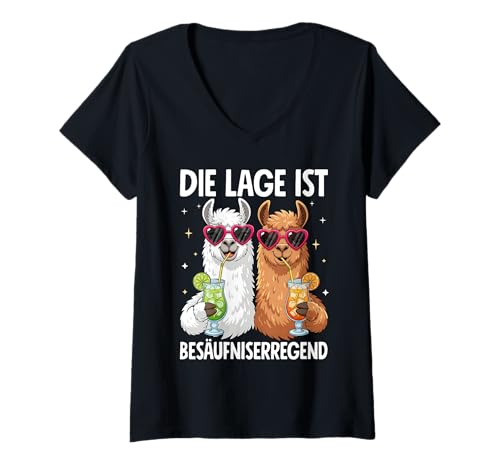 Damen Die Lage Ist Besäufniserregend T-Shirt mit V-Ausschnitt Damen Die Lage Ist Besäufniserregend T-Shirt mit V-Ausschnitt von Lama Outfits für Party und Kneipentour