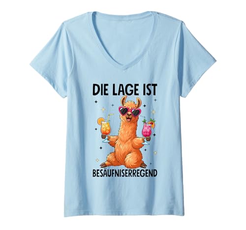 Damen Die Lage Ist Besäufniserregend mit Lama T-Shirt mit V-Ausschnitt Damen Die Lage Ist Besäufniserregend mit Lama T-Shirt mit V-Ausschnitt von Lama Outfits für Party und Kneipentour