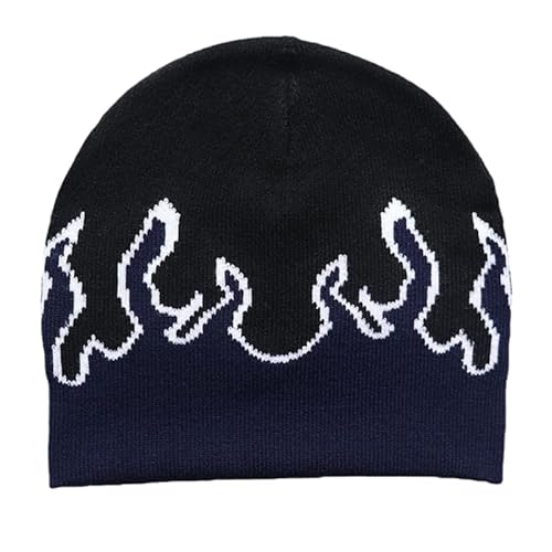 Lamala Flame Beanie Flame Skull Cap Beanie StrickmüTze Slouchy Beanie Grafik Beanie Y2K Beanies Skullies Beanie Flame Beanies von Lamala