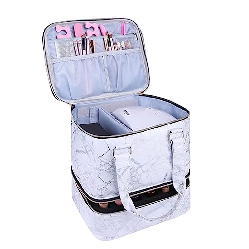 Nagellack Aufbewahrungsbox Doppelschicht Tragetasche Nagellack Tragbare Organizer Tasche Stoßdämpfung NailKit Liefert Kosmetik mit Griff, Weißer Marmor von Lamala