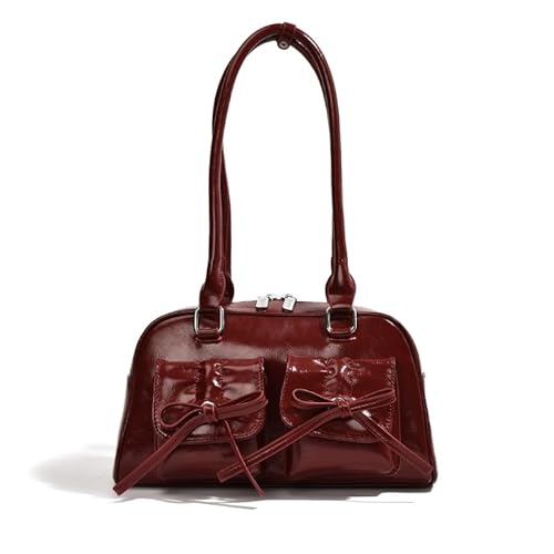 Y2k Ita Bag Süße Handtasche, modische PU-Leder-Unterarm-Umhängetasche, geeignet für Mädchen und Frauen, einfarbig, großes Fassungsvermögen (17 x 30 x 10 cm)., Cherry R von Lamala