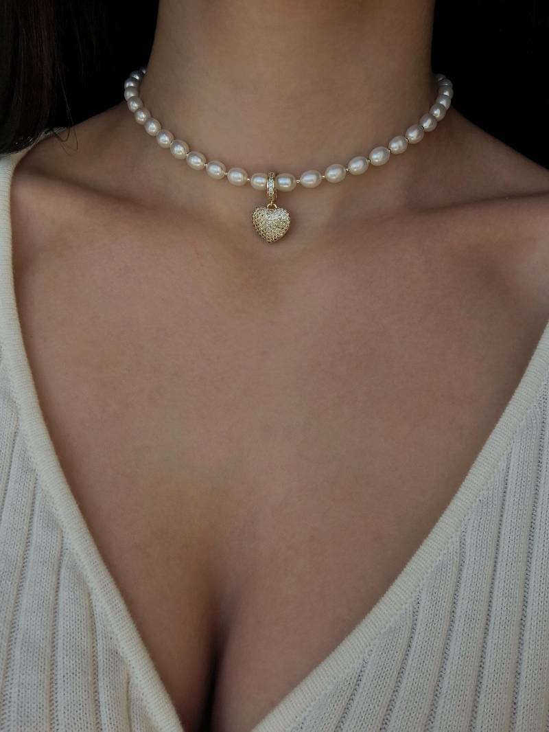 Echte Perle Chocker Herz Anhänger Halskette Valentinsgeschenk Für Frau, Süßwasser Schmuck Geschenke Sie, Dainty Echte Perle Chocker Herz Anhänger Halskette Valentinsgeschenk Für Frau, Süßwasser Schmuck Geschenke Sie, Dainty von LamariiJewelry