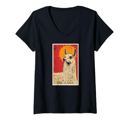 Damen Lama Tarot Karte Lamas Lama T-Shirt mit V-Ausschnitt Damen Lama Tarot Karte Lamas Lama T-Shirt mit V-Ausschnitt von Lamas Lama Tier Shop
