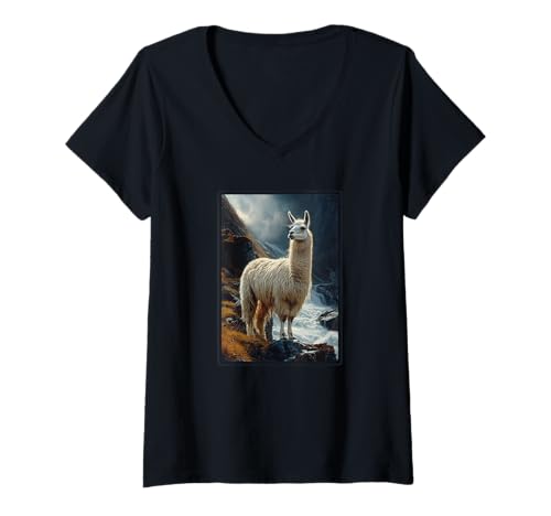 Damen Lamas Lama T-Shirt mit V-Ausschnitt Damen Lamas Lama T-Shirt mit V-Ausschnitt von Lamas Lama Tier Shop