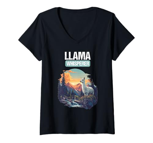 Damen Lamas Lama T-Shirt mit V-Ausschnitt Damen Lamas Lama T-Shirt mit V-Ausschnitt von Lamas Lama Tier Shop