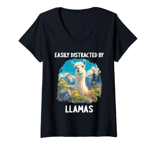 Damen Lamas Lama T-Shirt mit V-Ausschnitt Damen Lamas Lama T-Shirt mit V-Ausschnitt von Lamas Lama Tier Shop