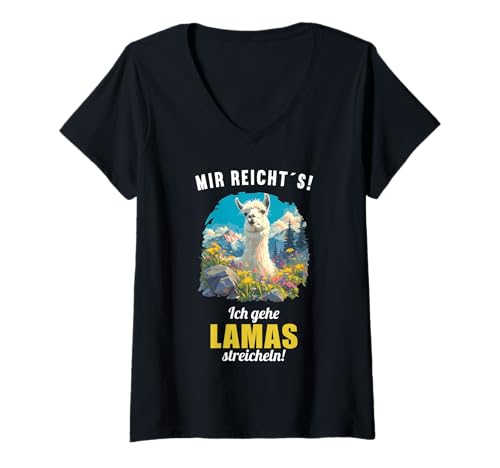 Damen Lamas Lama T-Shirt mit V-Ausschnitt Damen Lamas Lama T-Shirt mit V-Ausschnitt von Lamas Lama Tier Shop