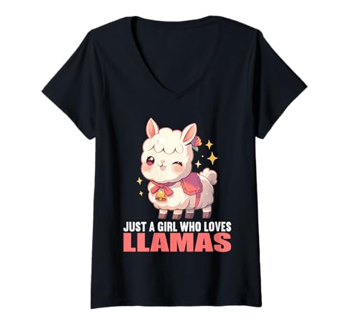 Damen Lamas Lama T-Shirt mit V-Ausschnitt Damen Lamas Lama T-Shirt mit V-Ausschnitt von Lamas Lama Tier Shop
