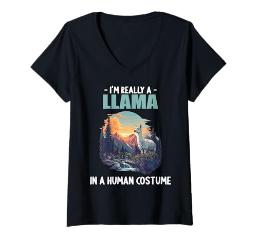Damen Lamas Lama T-Shirt mit V-Ausschnitt Damen Lamas Lama T-Shirt mit V-Ausschnitt von Lamas Lama Tier Shop