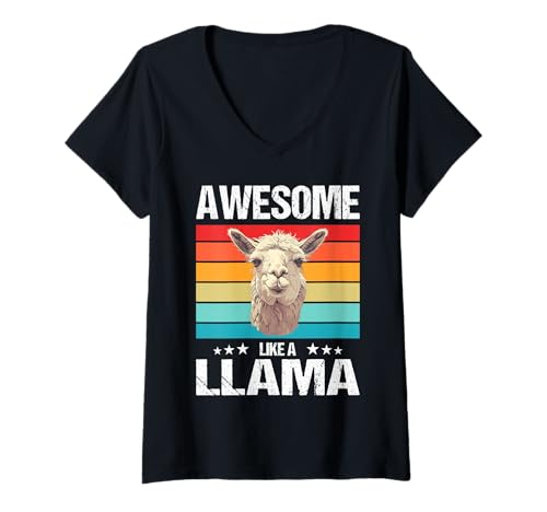 Damen Lamas Lama T-Shirt mit V-Ausschnitt Damen Lamas Lama T-Shirt mit V-Ausschnitt von Lamas Lama Tier Shop