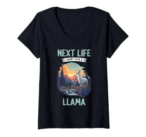 Damen Lamas Lama T-Shirt mit V-Ausschnitt Damen Lamas Lama T-Shirt mit V-Ausschnitt von Lamas Lama Tier Shop