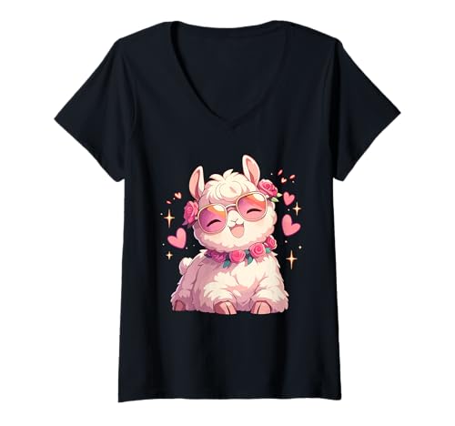 Damen Lamas Lama T-Shirt mit V-Ausschnitt Damen Lamas Lama T-Shirt mit V-Ausschnitt von Lamas Lama Tier Shop