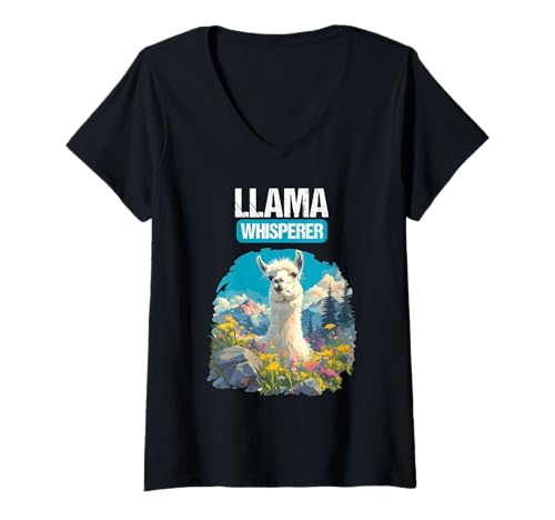 Damen Lamas Lama T-Shirt mit V-Ausschnitt Damen Lamas Lama T-Shirt mit V-Ausschnitt von Lamas Lama Tier Shop