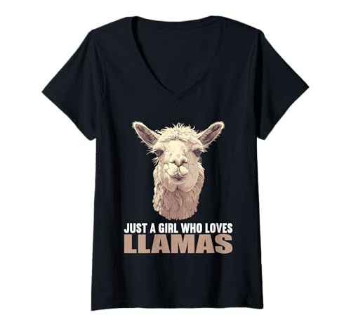Damen Lamas Lama T-Shirt mit V-Ausschnitt Damen Lamas Lama T-Shirt mit V-Ausschnitt von Lamas Lama Tier Shop