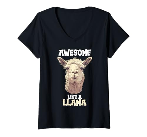 Damen Lamas Lama T-Shirt mit V-Ausschnitt Damen Lamas Lama T-Shirt mit V-Ausschnitt von Lamas Lama Tier Shop