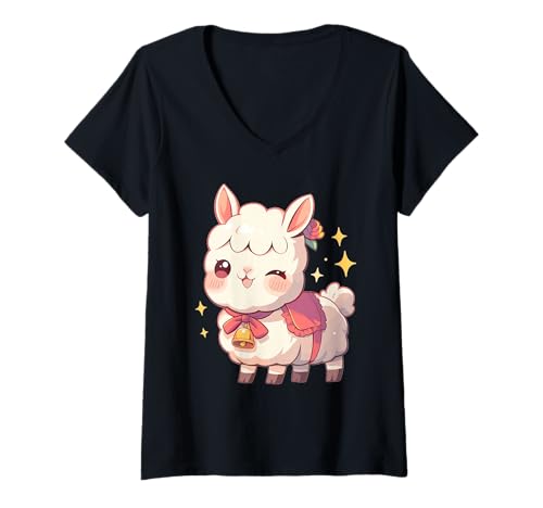 Damen Lamas Lama T-Shirt mit V-Ausschnitt Damen Lamas Lama T-Shirt mit V-Ausschnitt von Lamas Lama Tier Shop