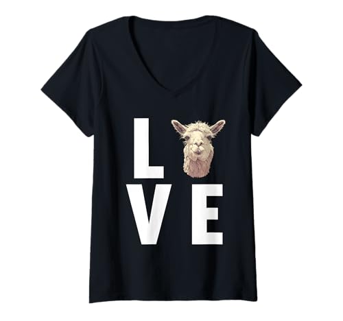 Damen Lamas Lama T-Shirt mit V-Ausschnitt Damen Lamas Lama T-Shirt mit V-Ausschnitt von Lamas Lama Tier Shop