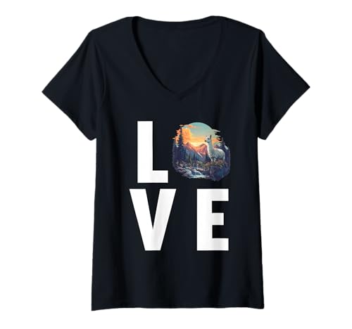 Damen Lamas Lama T-Shirt mit V-Ausschnitt Damen Lamas Lama T-Shirt mit V-Ausschnitt von Lamas Lama Tier Shop