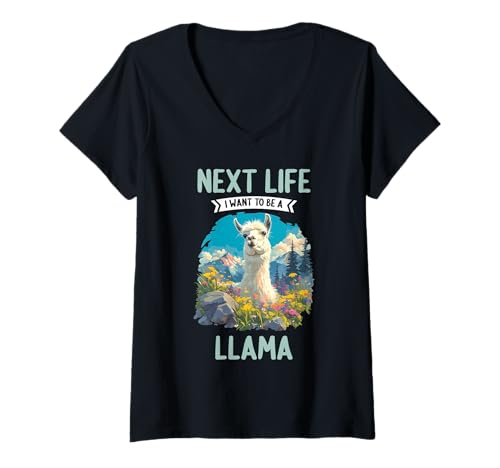 Damen Lamas Lama T-Shirt mit V-Ausschnitt Damen Lamas Lama T-Shirt mit V-Ausschnitt von Lamas Lama Tier Shop