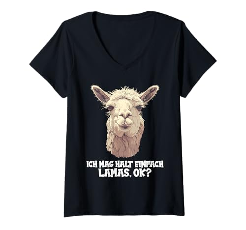 Damen Lamas Lama T-Shirt mit V-Ausschnitt Damen Lamas Lama T-Shirt mit V-Ausschnitt von Lamas Lama Tier Shop