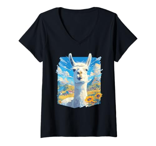 Damen Lamas Lama T-Shirt mit V-Ausschnitt Damen Lamas Lama T-Shirt mit V-Ausschnitt von Lamas Lama Tier Shop