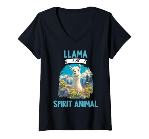 Damen Lamas Lama T-Shirt mit V-Ausschnitt Damen Lamas Lama T-Shirt mit V-Ausschnitt von Lamas Lama Tier Shop