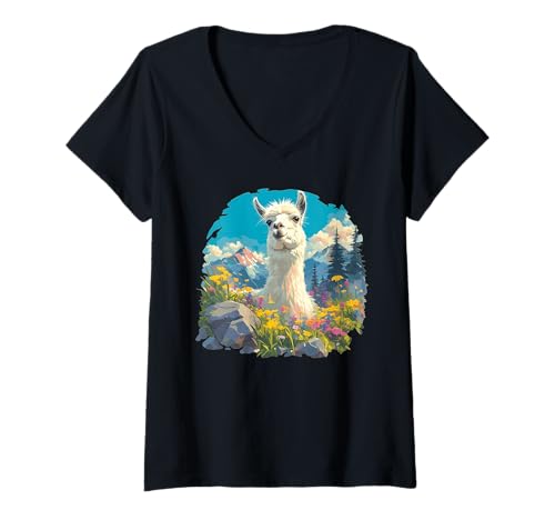 Damen Lamas Lama T-Shirt mit V-Ausschnitt Damen Lamas Lama T-Shirt mit V-Ausschnitt von Lamas Lama Tier Shop