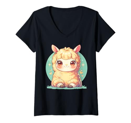 Damen Lamas Lama T-Shirt mit V-Ausschnitt Damen Lamas Lama T-Shirt mit V-Ausschnitt von Lamas Lama Tier Shop