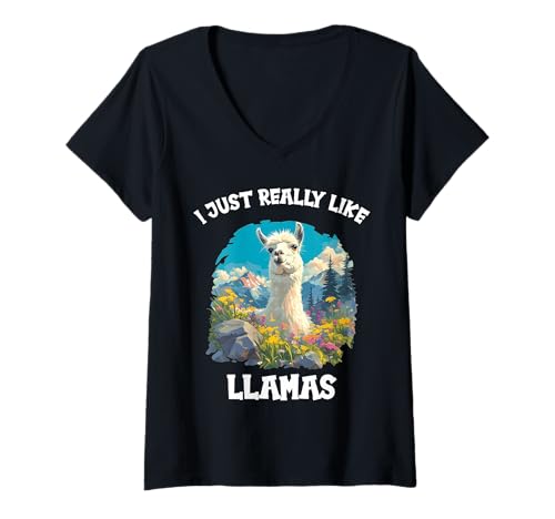 Damen Lamas Lama T-Shirt mit V-Ausschnitt Damen Lamas Lama T-Shirt mit V-Ausschnitt von Lamas Lama Tier Shop